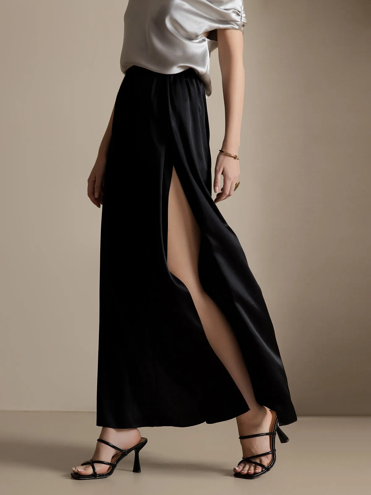 19Momme Silk Fashionable High-Slit Pants