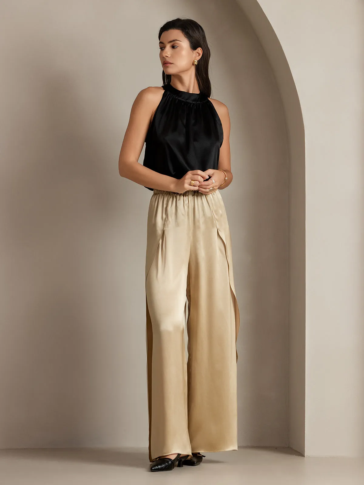 19Momme Silk Fashionable High-Slit Pants