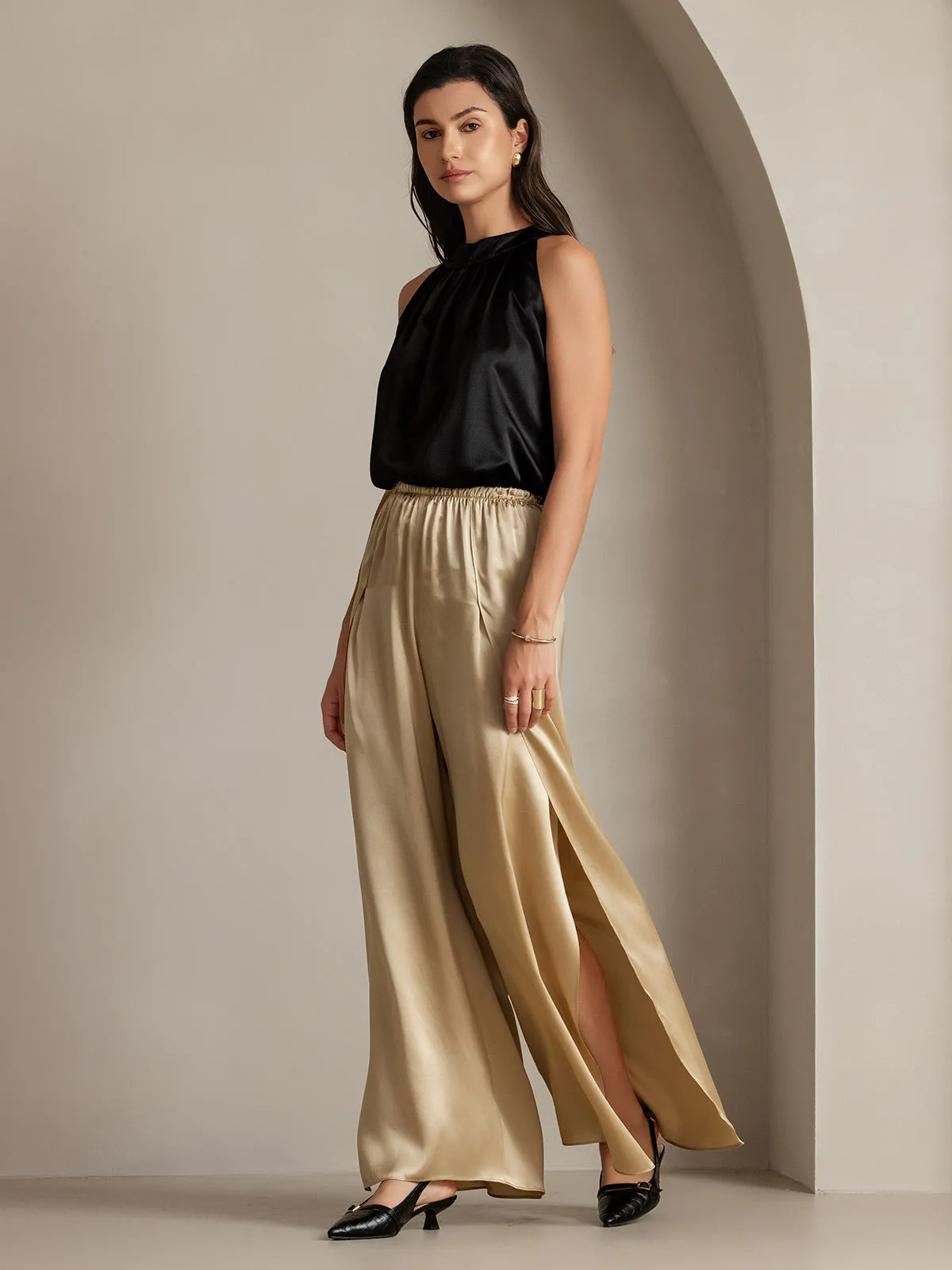 19Momme Silk Fashionable High-Slit Pants