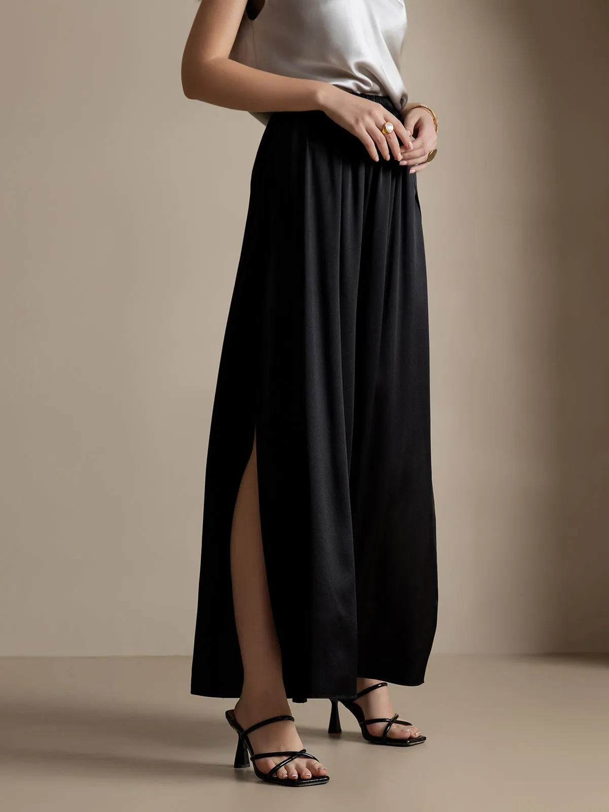 19Momme Silk Fashionable High-Slit Pants