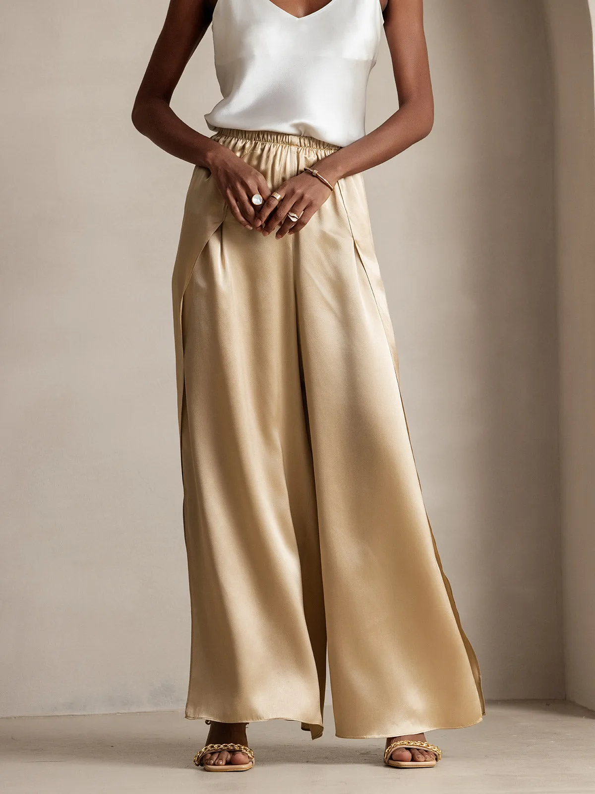 19Momme Silk Fashionable High-Slit Pants