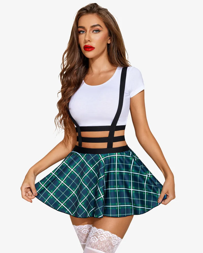 A-Line Suspender Pleated Skirt