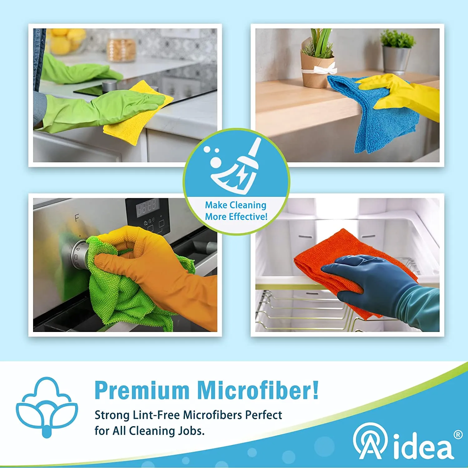 AIDEA Microfiber Cleaning Cloths-12Pack, All-Purpose Softer Highly Absorbent, Lint Free - Streak Free Wash Cloth for House, Kitchen, Car, Window, Gifts(12in.x 12in.)