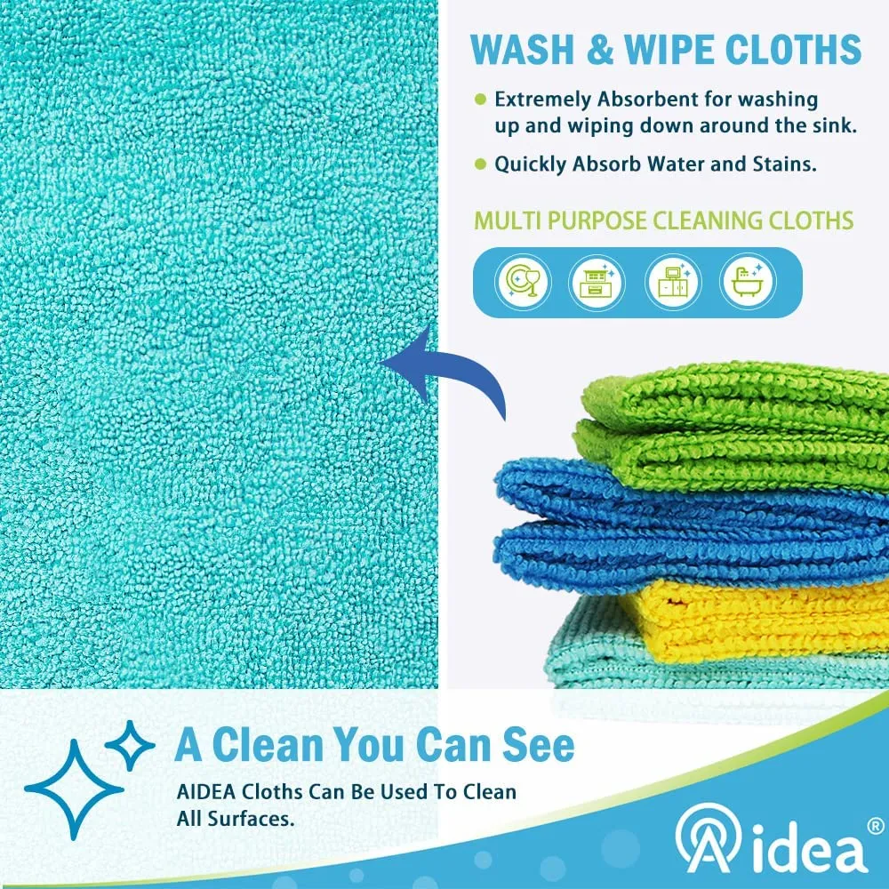 AIDEA Microfiber Cleaning Cloths-12Pack, All-Purpose Softer Highly Absorbent, Lint Free - Streak Free Wash Cloth for House, Kitchen, Car, Window, Gifts(12in.x 12in.)