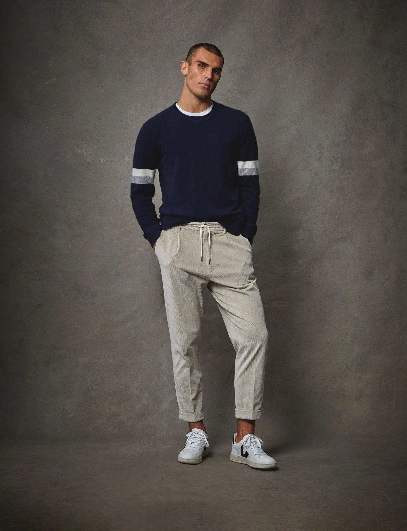 Arm Stripe Cashmere Sweatshirt in Navy