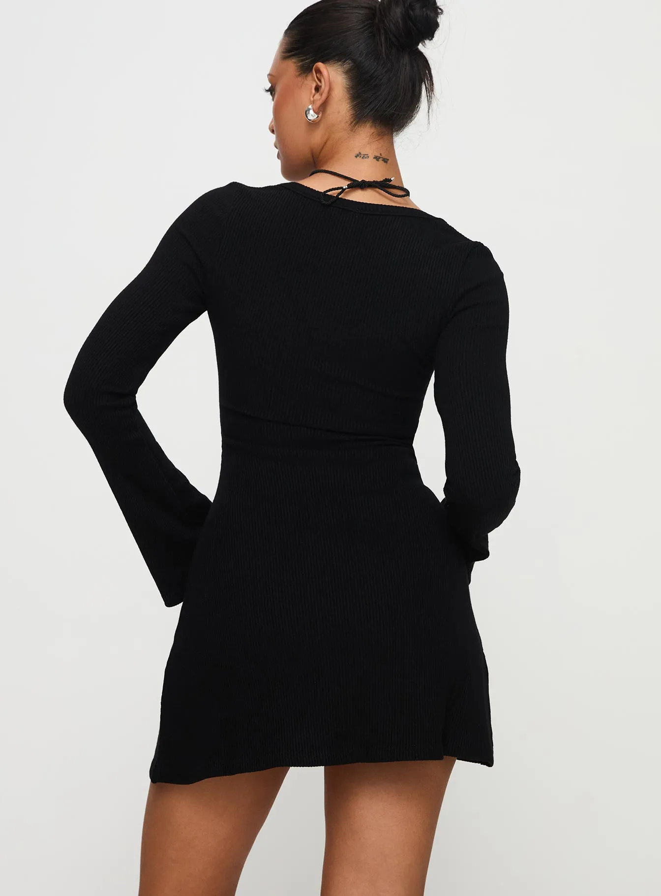 Best Interest Long Sleeve Mini Dress Black