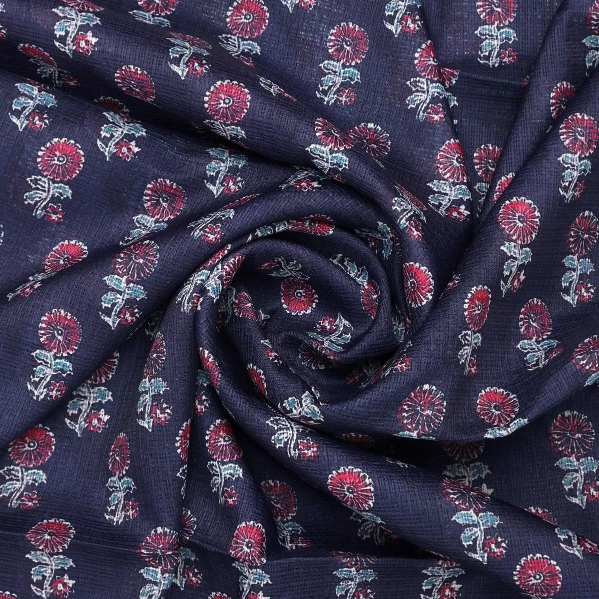 Classy Blue and Red Floral Print Kota Doria Digital Fabric Material