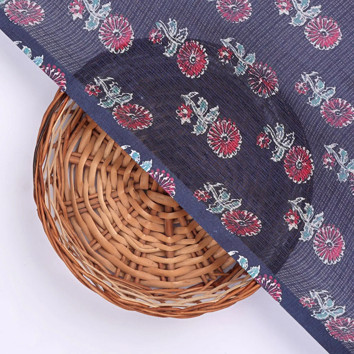 Classy Blue and Red Floral Print Kota Doria Digital Fabric Material