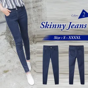 DOUBLE BUTTON TWILL SKINNY JEANS