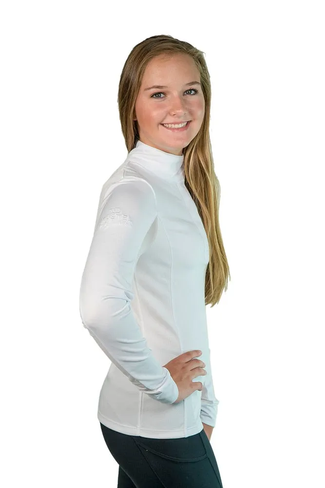 Equestrian Show Shirt White with Navy Polka Dots Trim