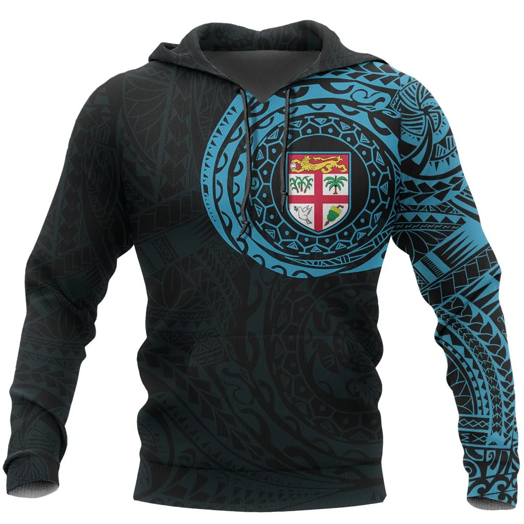 Fiji In My Heart Polynesian Tattoo Style Hoodie Blue A7