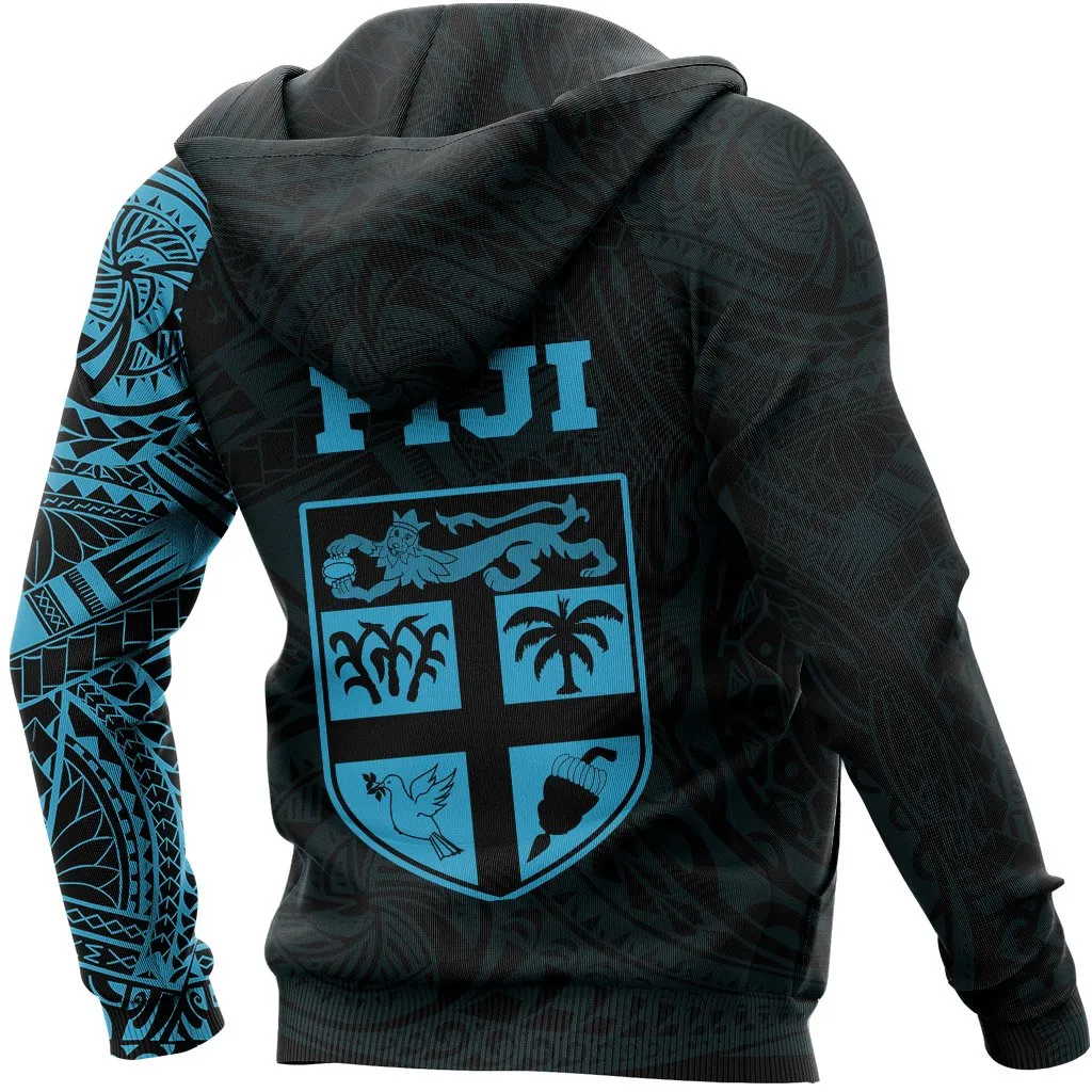 Fiji In My Heart Polynesian Tattoo Style Hoodie Blue A7