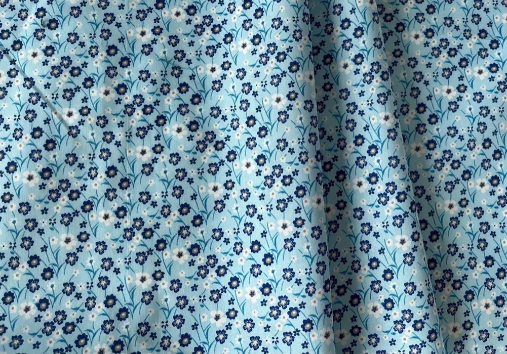 Floral Blue Skies Cotton Poplin Shirting (Made in Italy)