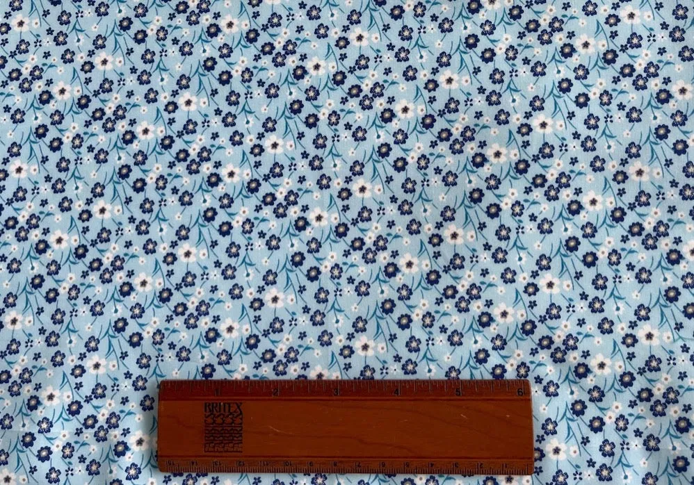 Floral Blue Skies Cotton Poplin Shirting (Made in Italy)