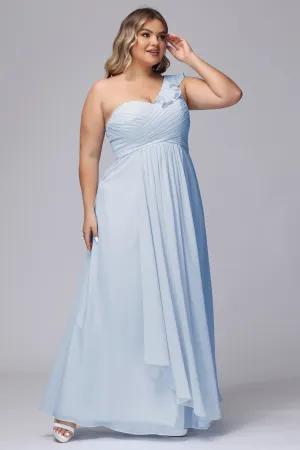 Flowy One-Shoulder Ruffles Chiffon Plus Size Bridesmaid Dresses