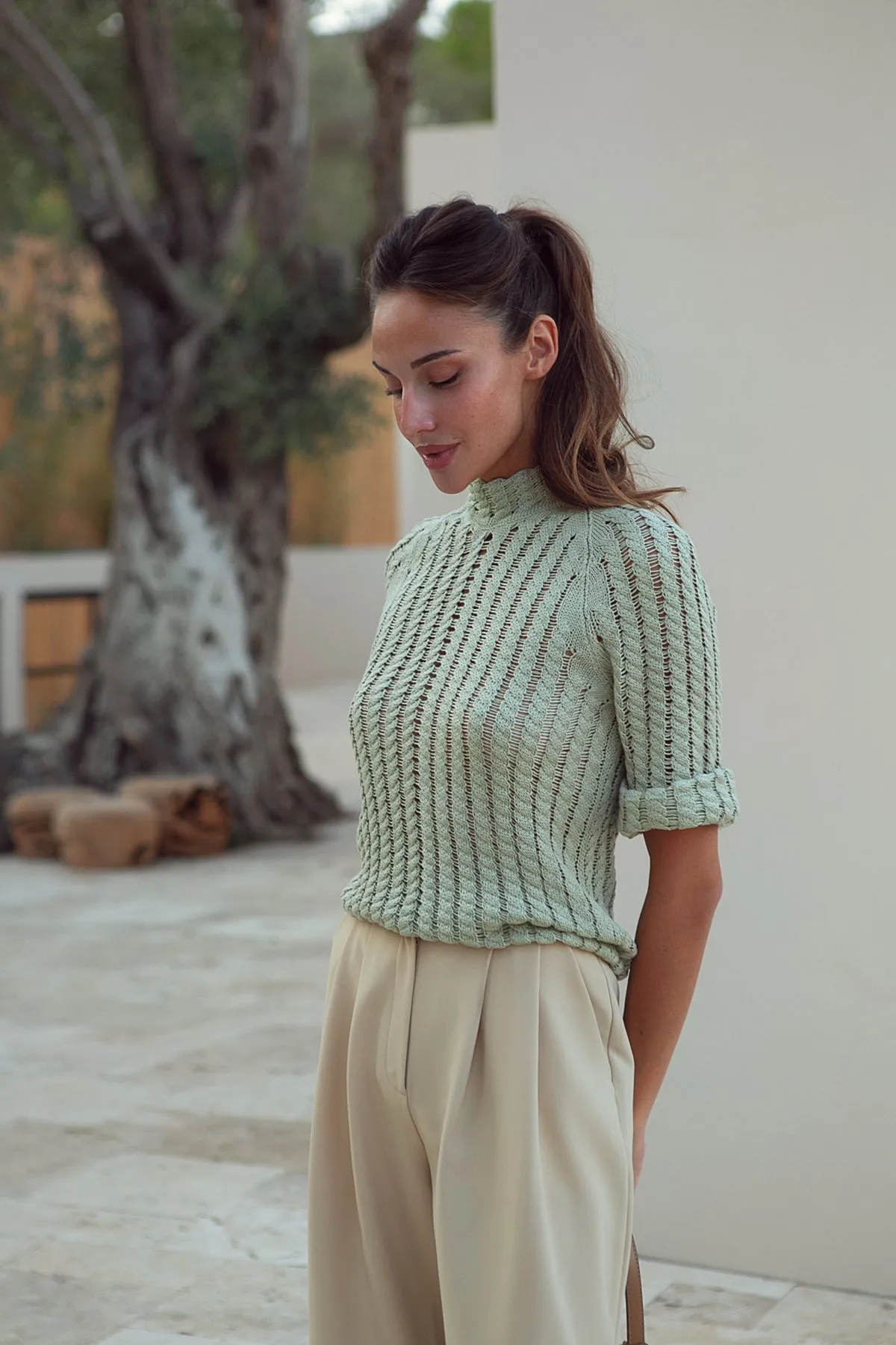 Fringed Crochet-Knit Cotton Top - Provence