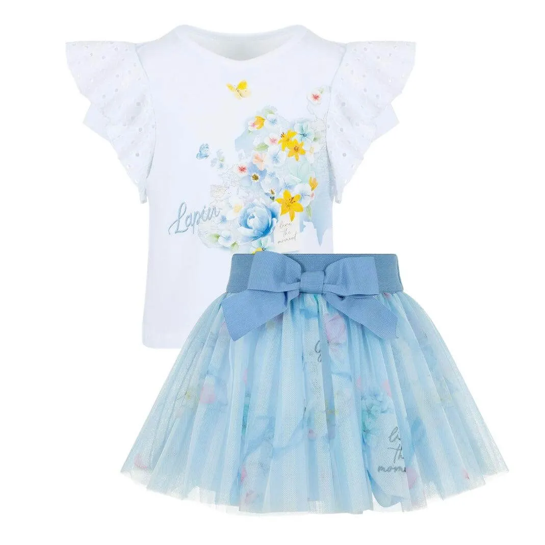 Girls Blue Flower Tulle Skirt Set