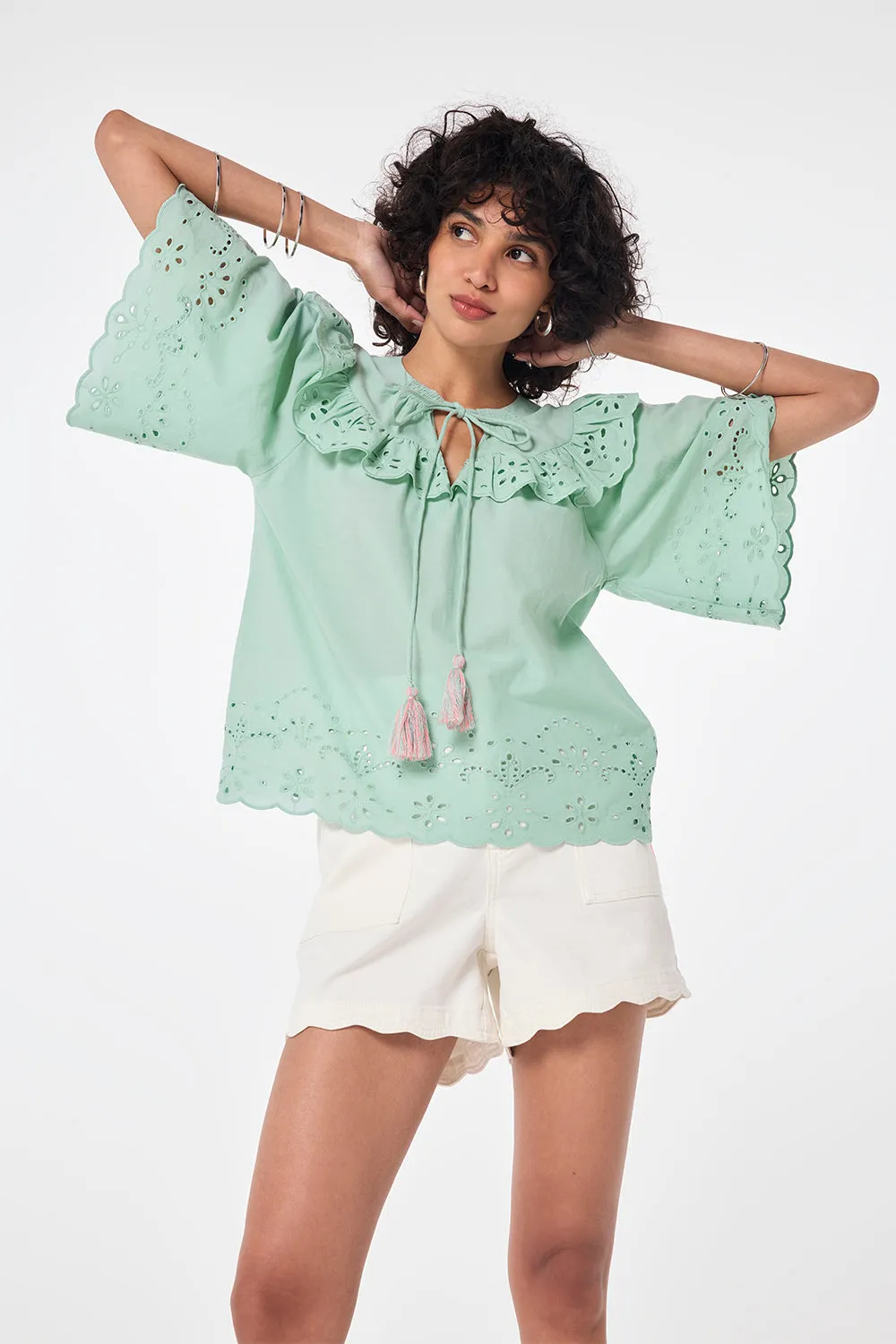 Green Cutwork Blouse