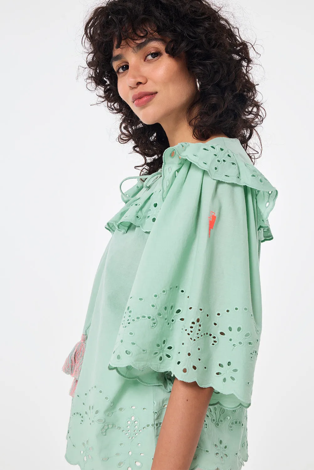 Green Cutwork Blouse