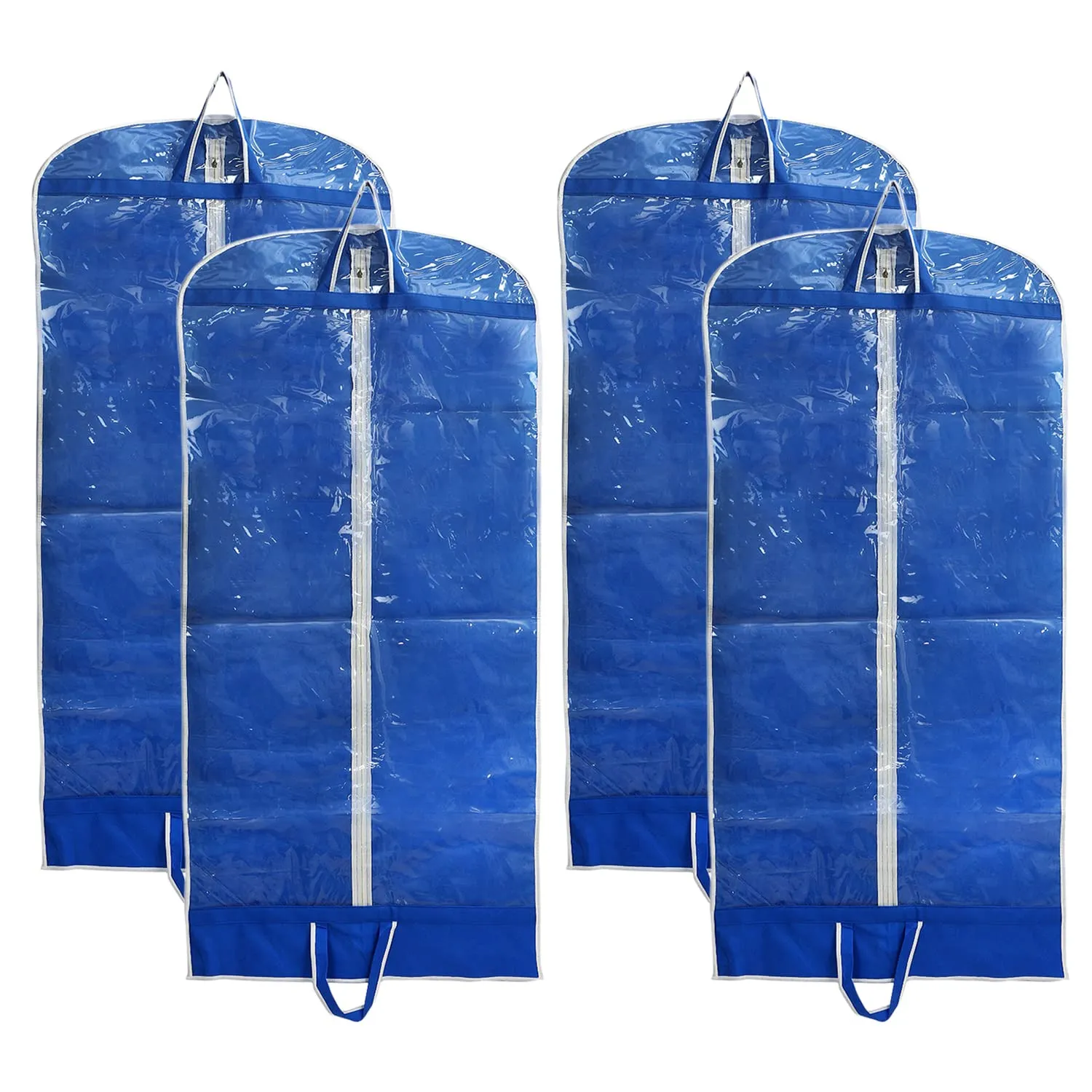 Heart Home Multiuses Non Woven Dust & Moistureproof Long Tranasparent Garment Cover With Zipper- Pack of 4 (Blue)-47HH01270