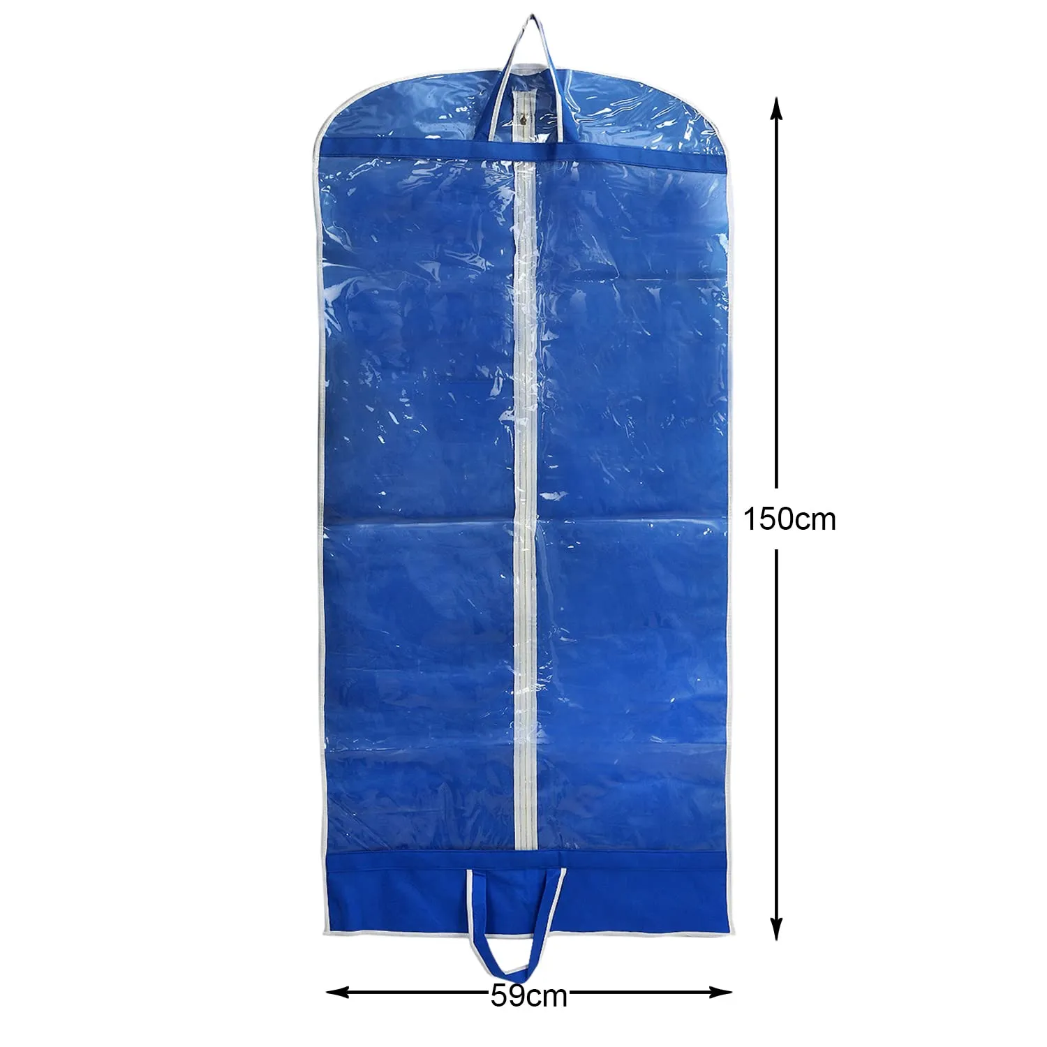 Heart Home Multiuses Non Woven Dust & Moistureproof Long Tranasparent Garment Cover With Zipper- Pack of 4 (Blue)-47HH01270