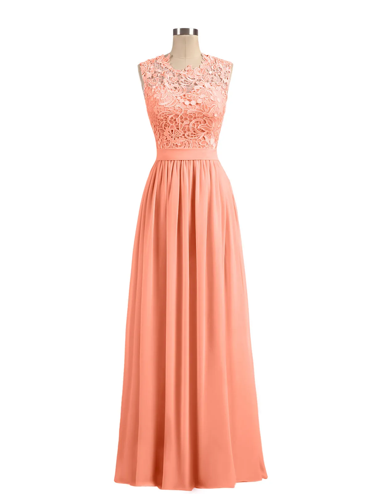 Illusion Neck Chiffon and Lace Dresses Sunset