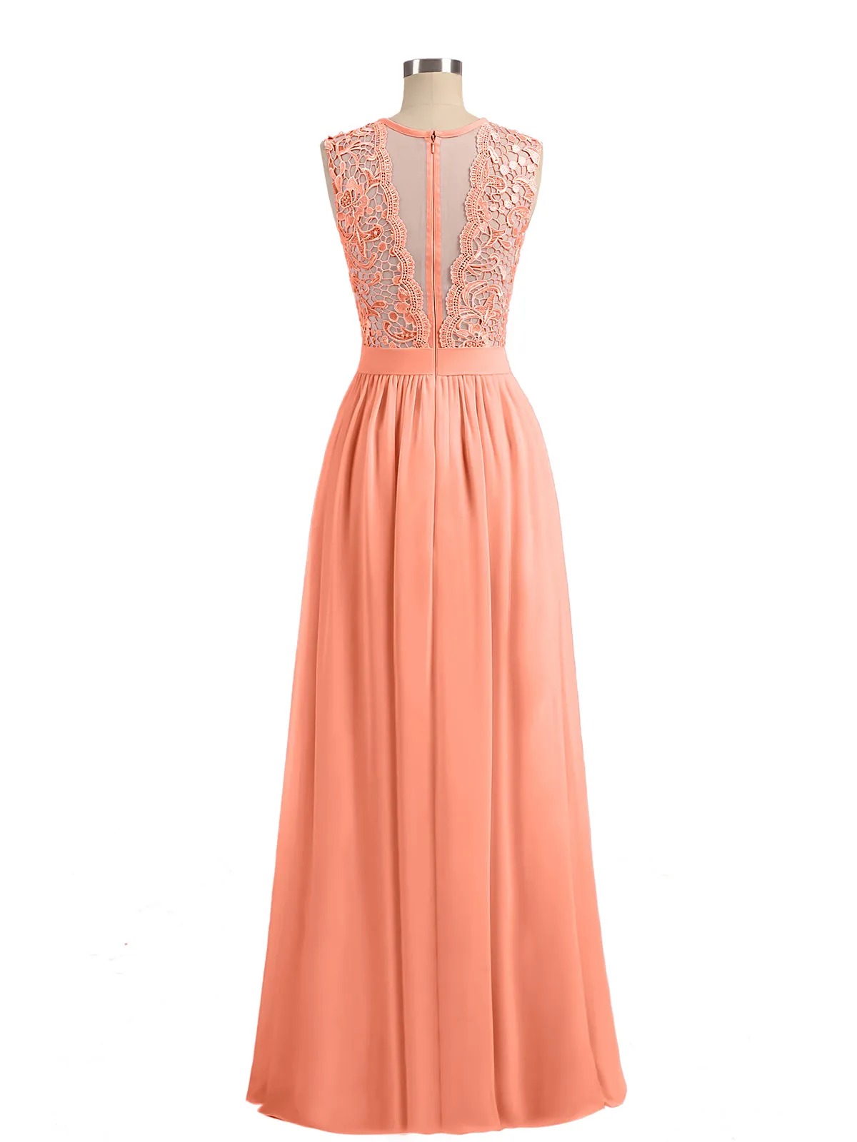 Illusion Neck Chiffon and Lace Dresses Sunset