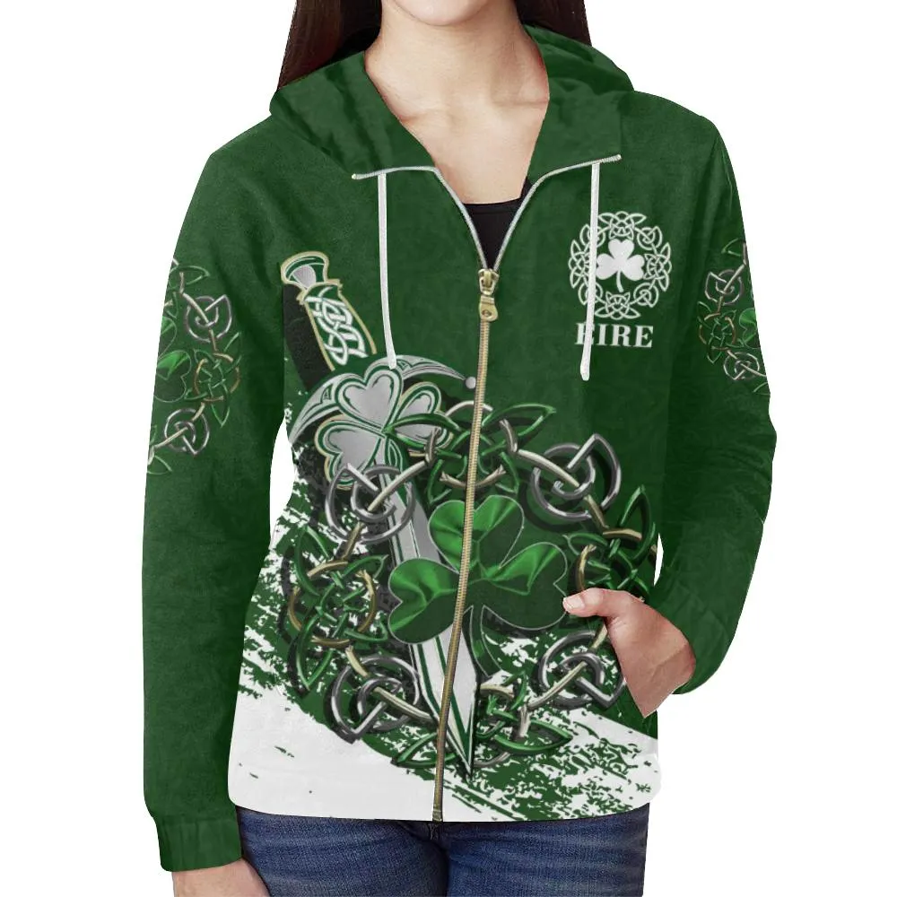 Ireland - Celtic Shamrock & Sword Zipper Hoodie A7