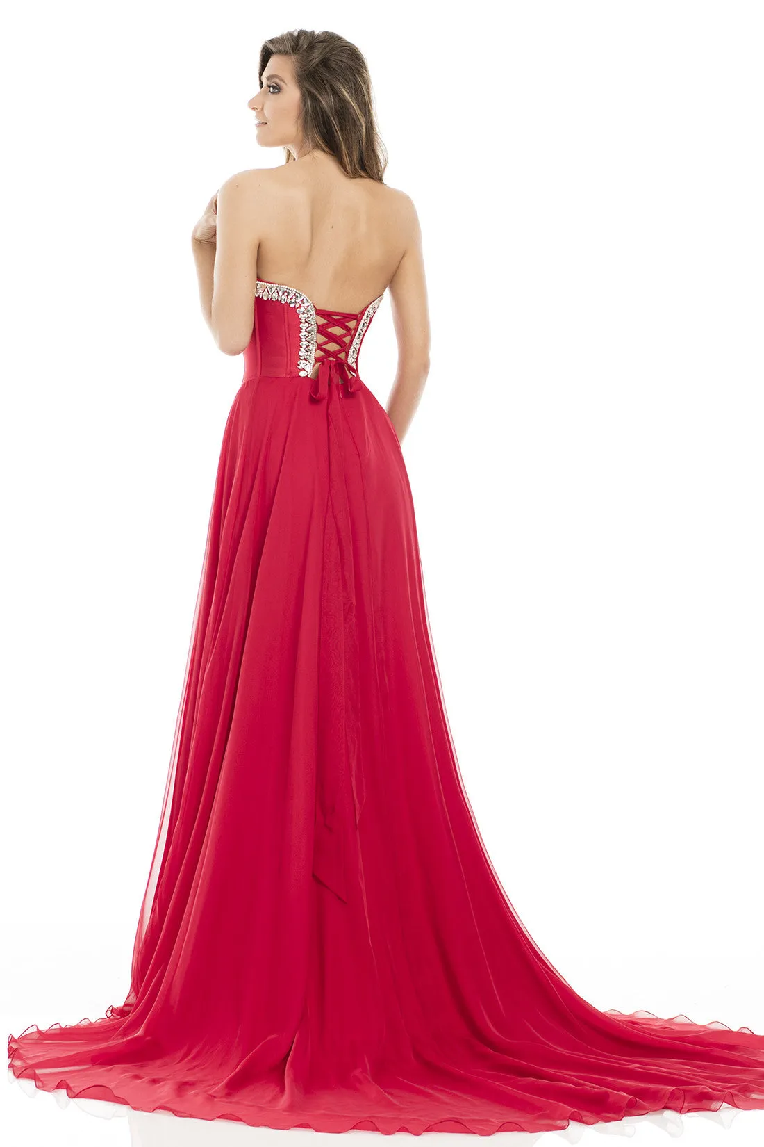 Johnathan Kayne 7076 Size 4 Red Sweetheart corset Dress pageant prom dress Train