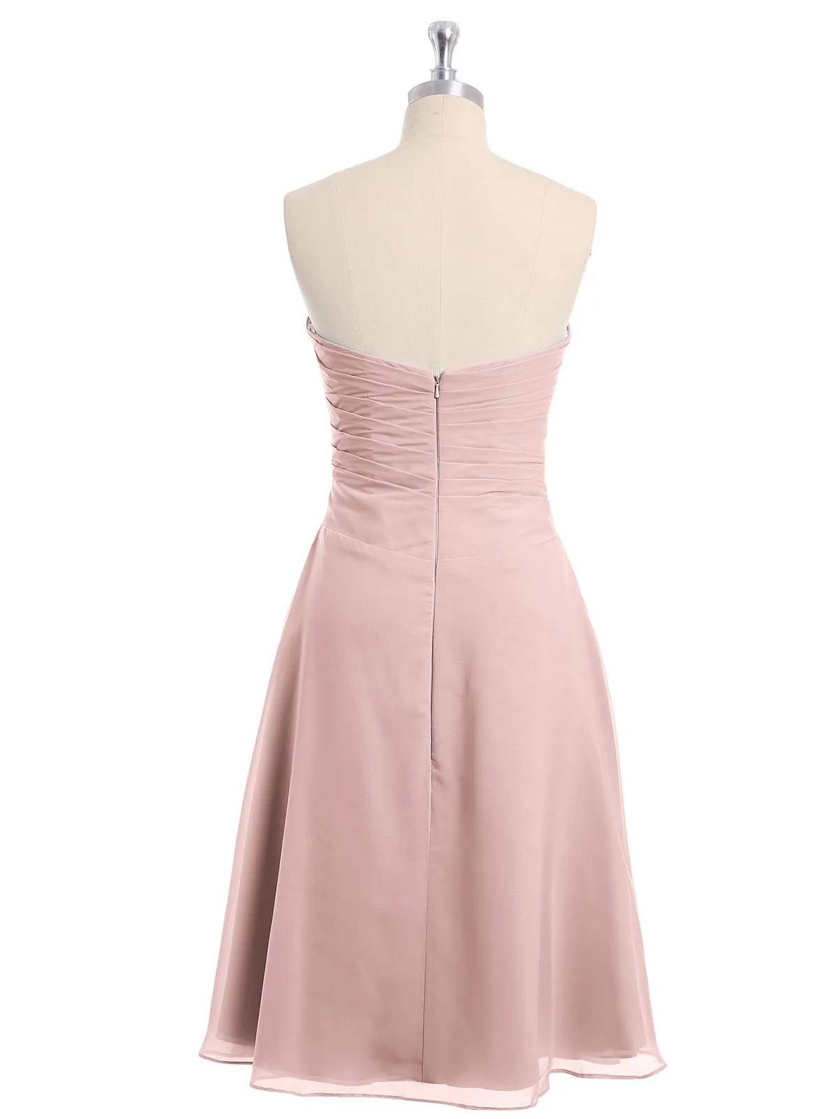 Knee Length Chiffon Dress with Sweetheart Neck-Dusty Rose Plus Size