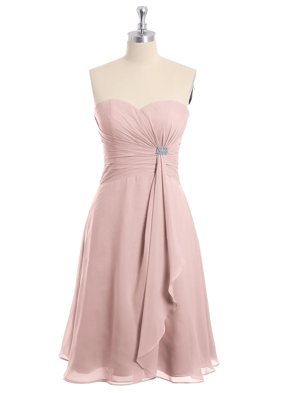 Knee Length Chiffon Dress with Sweetheart Neck-Dusty Rose Plus Size