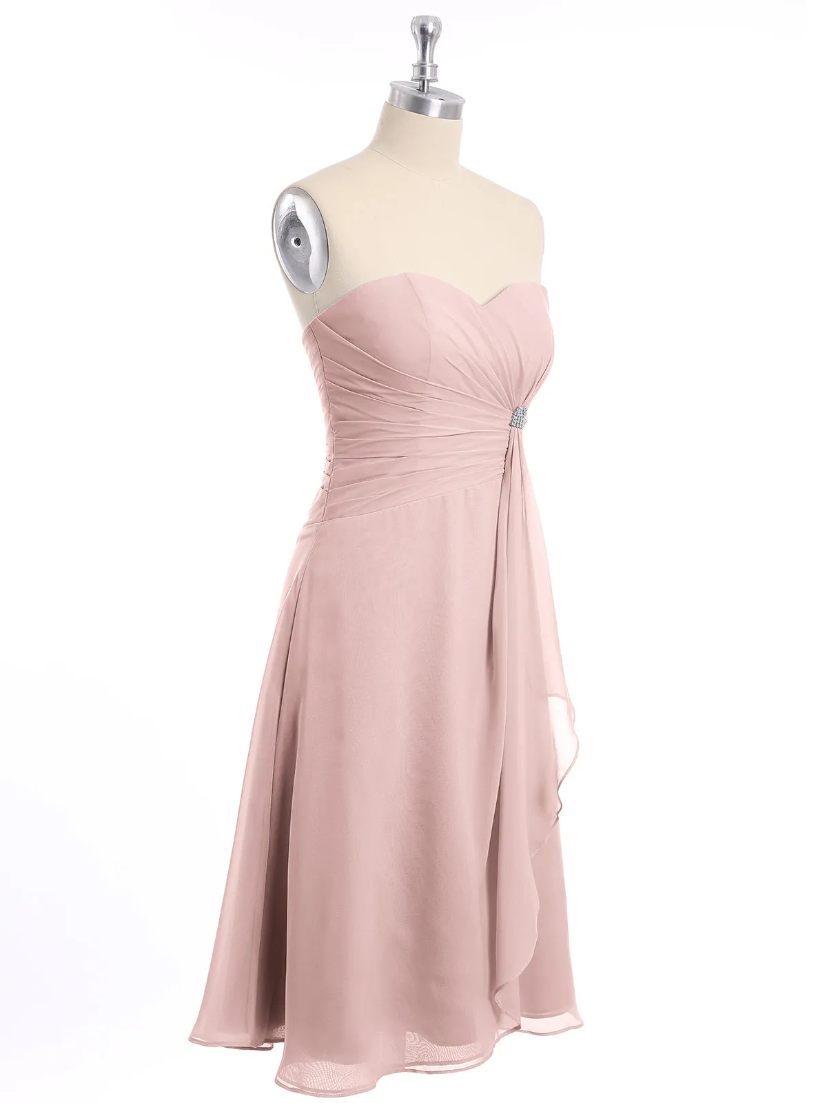 Knee Length Chiffon Dress with Sweetheart Neck-Dusty Rose Plus Size