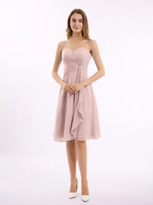 Knee Length Chiffon Dress with Sweetheart Neck-Dusty Rose Plus Size