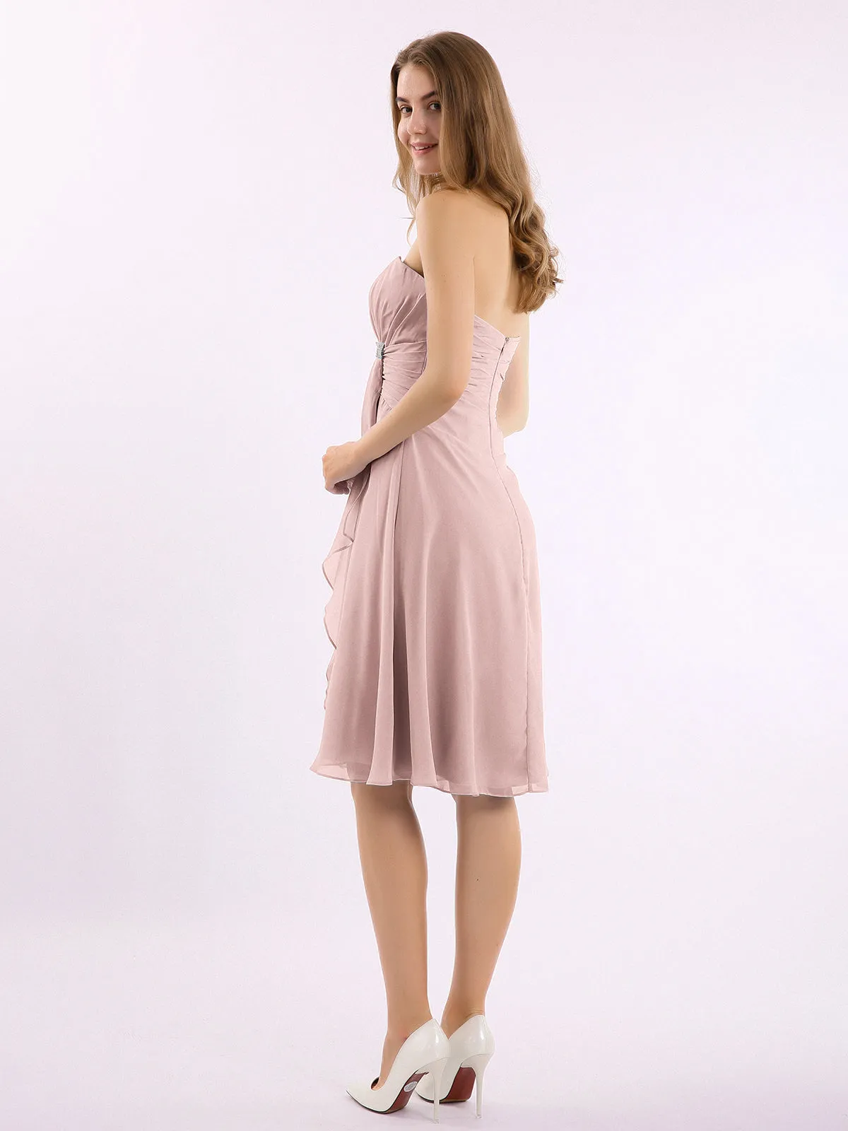 Knee Length Chiffon Dress with Sweetheart Neck-Dusty Rose Plus Size