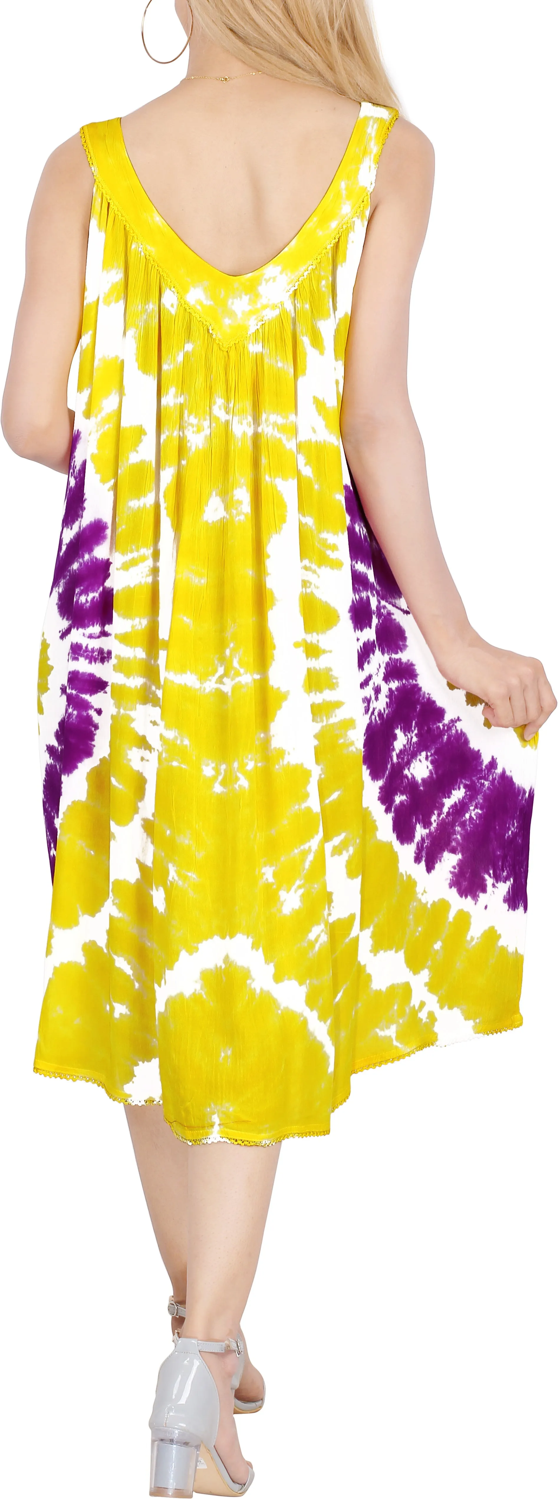 LA LEELA Women Floral Plus size Caftan Dress Hand Tie Dye Yellow_Y875 US Size 16