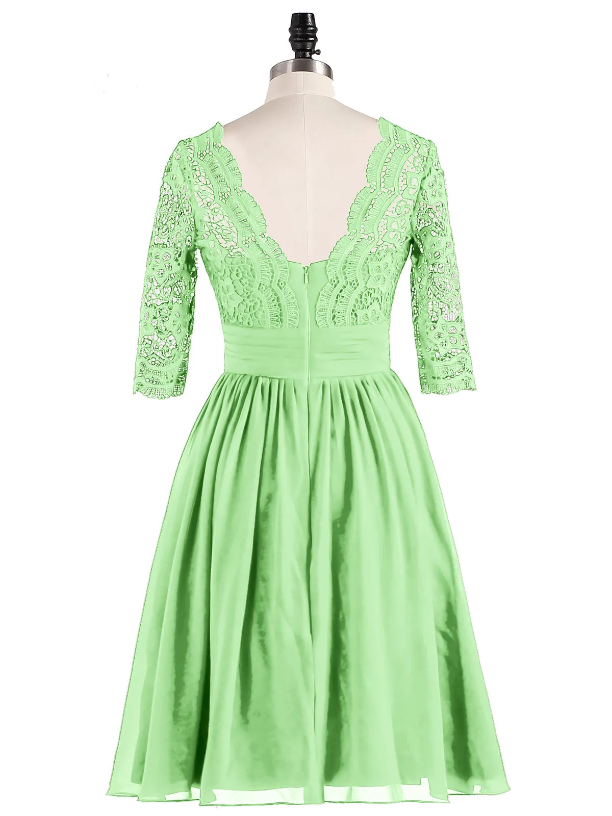 Lace and Chiffon Short Dress with Half Sleeves Sage