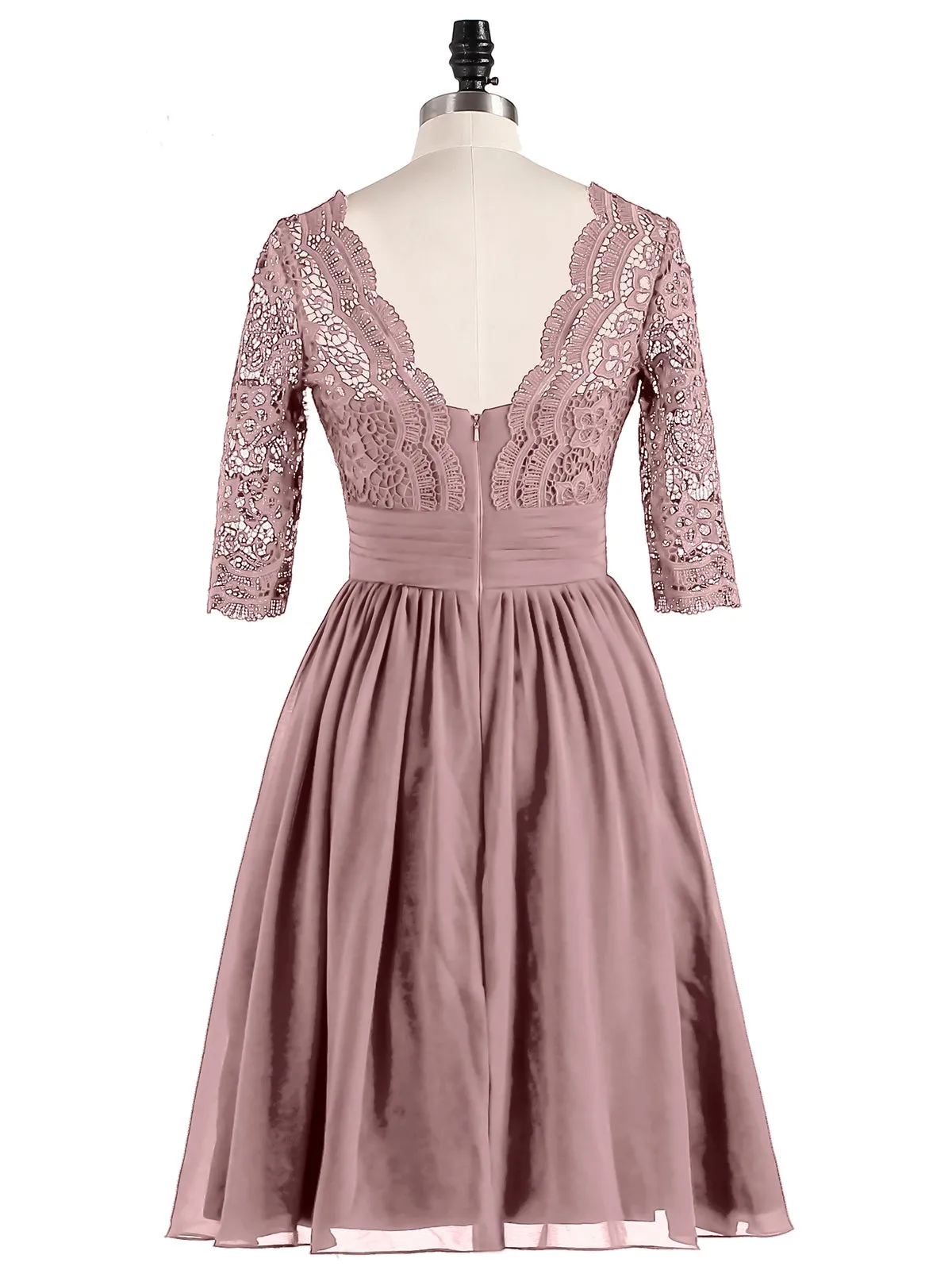 Lace and Chiffon Short Dress with Half Sleeves Vintage Mauve