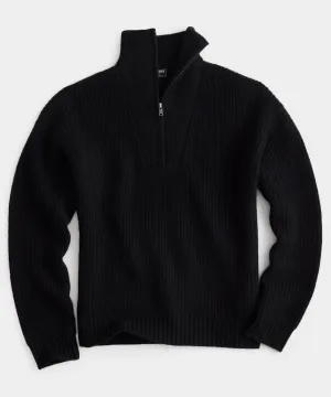 Luxe Cashmere Zip Mock Neck in Black