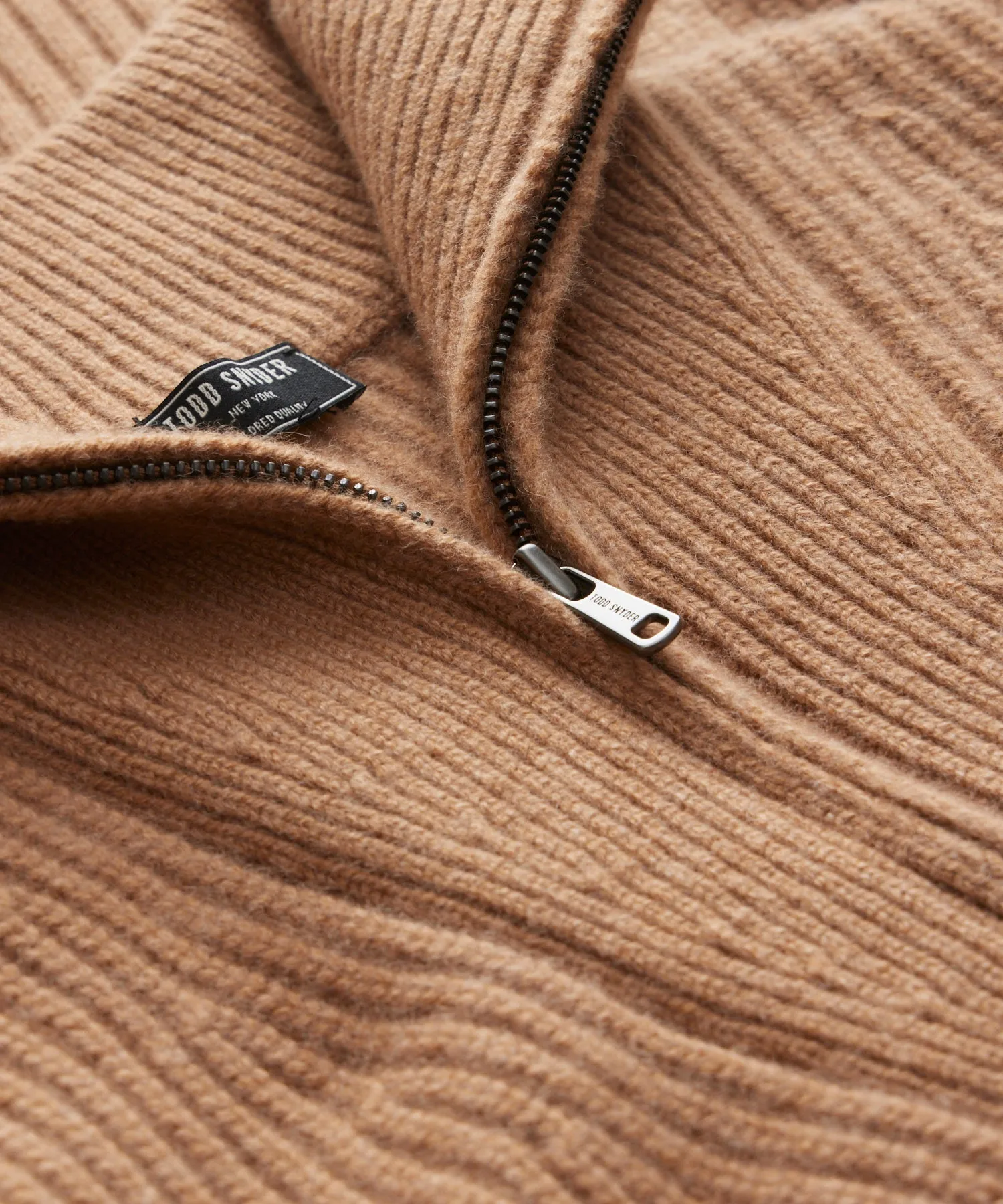 Luxe Cashmere Zip Mock Neck in Camel