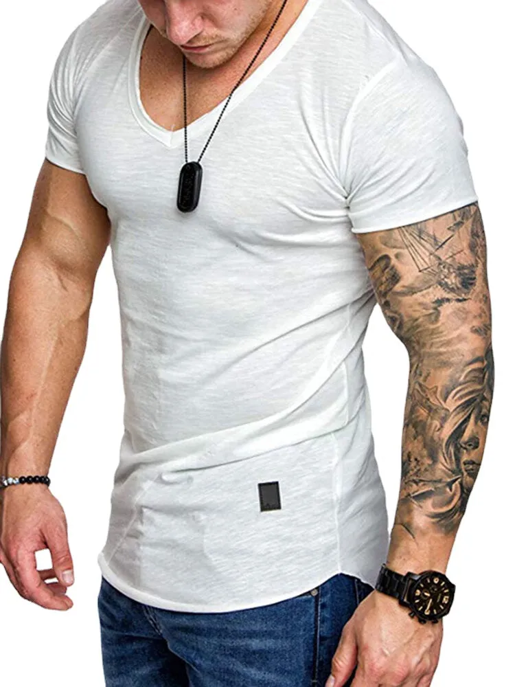 Men Activewear Solid Color V-Neck Breathable Short Sleeve T-Shirts