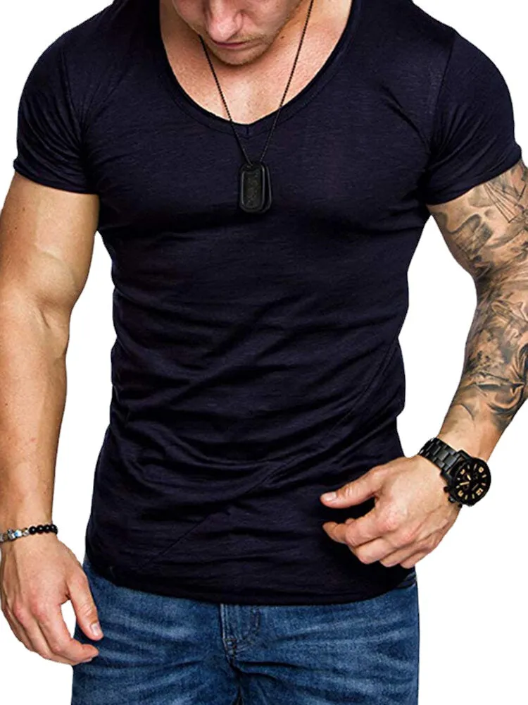 Men Activewear Solid Color V-Neck Breathable Short Sleeve T-Shirts