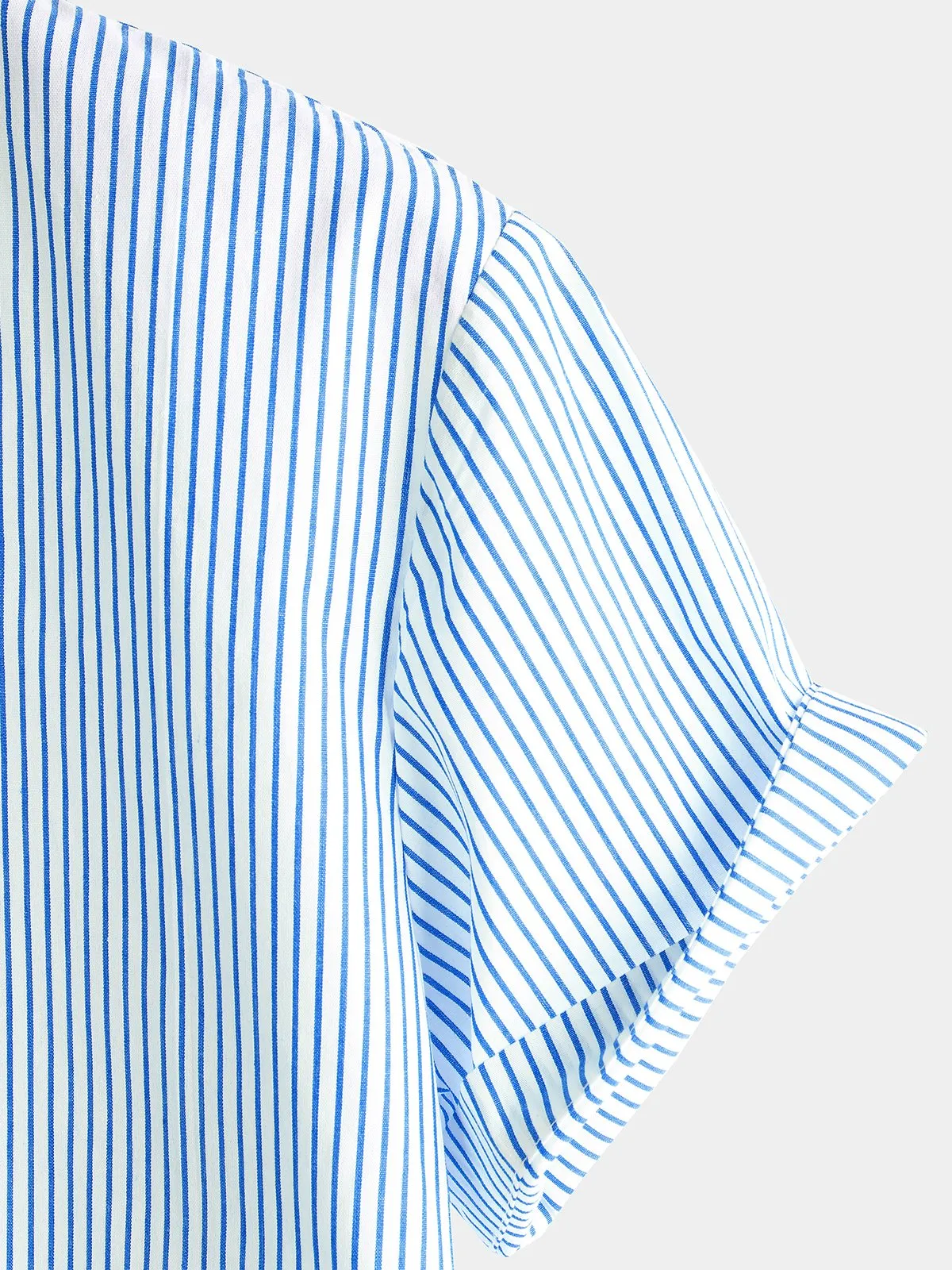 Men's Breathable Cotton Stand Collar Short Sleeve Striped Classic Shirts