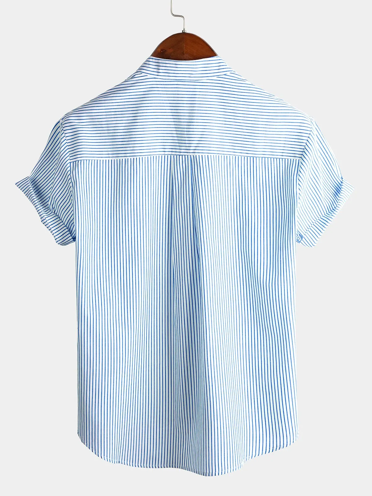 Men's Breathable Cotton Stand Collar Short Sleeve Striped Classic Shirts