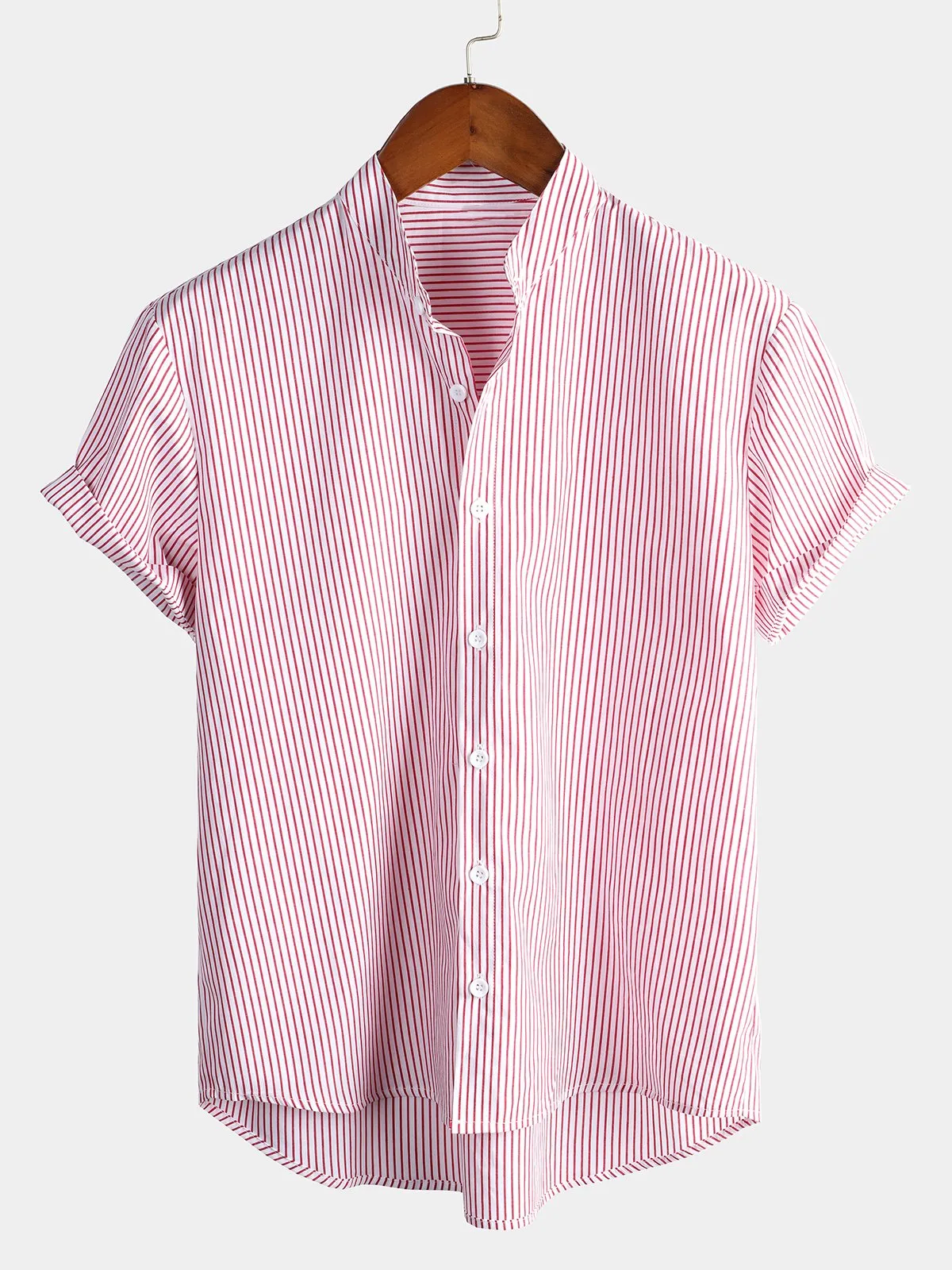 Men's Breathable Stand Collar Short Sleeve Striped Shirts