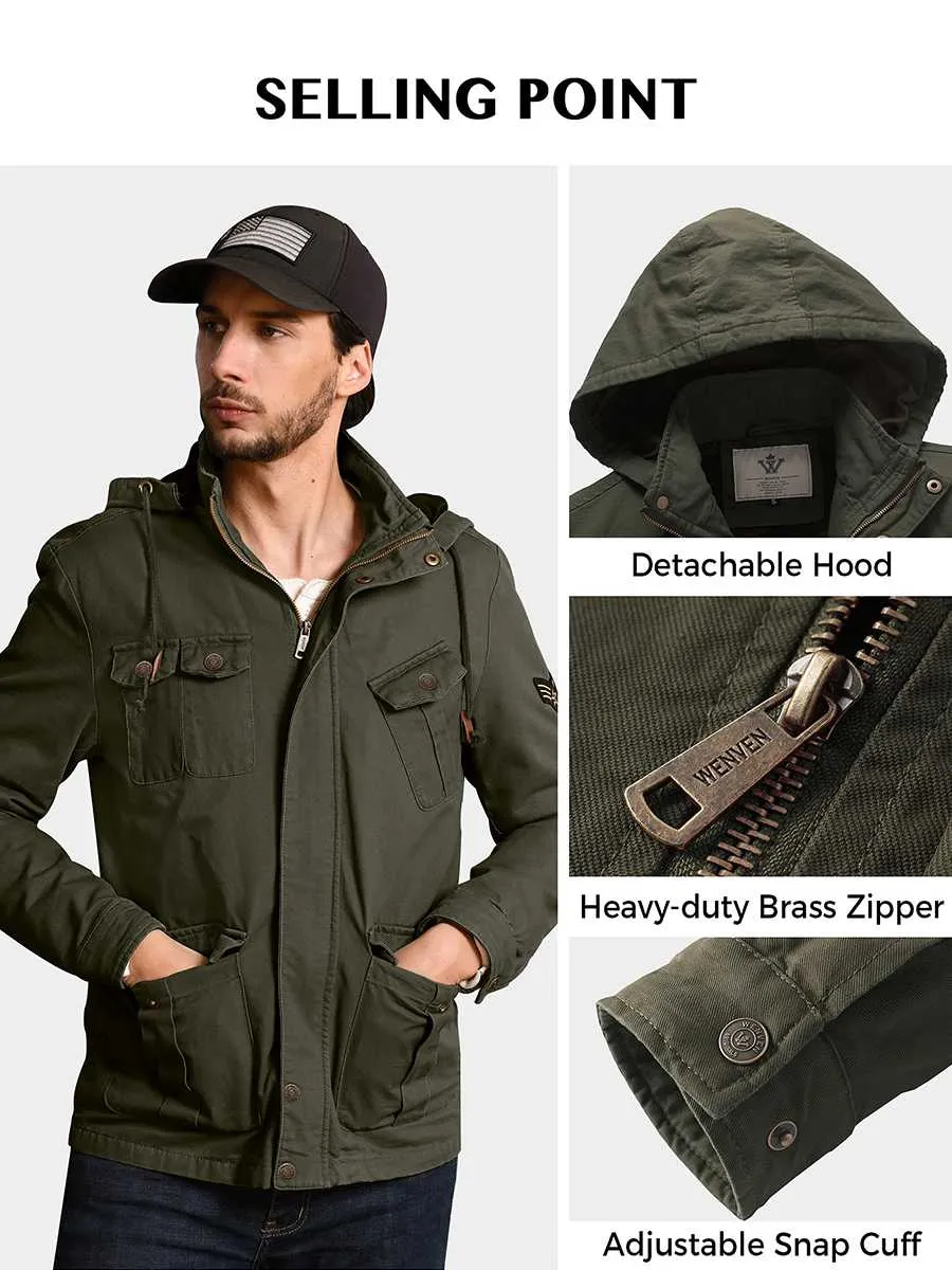 Men's Fall Casual Lightweight Windbreaker Cotton Hooded Military Jackets