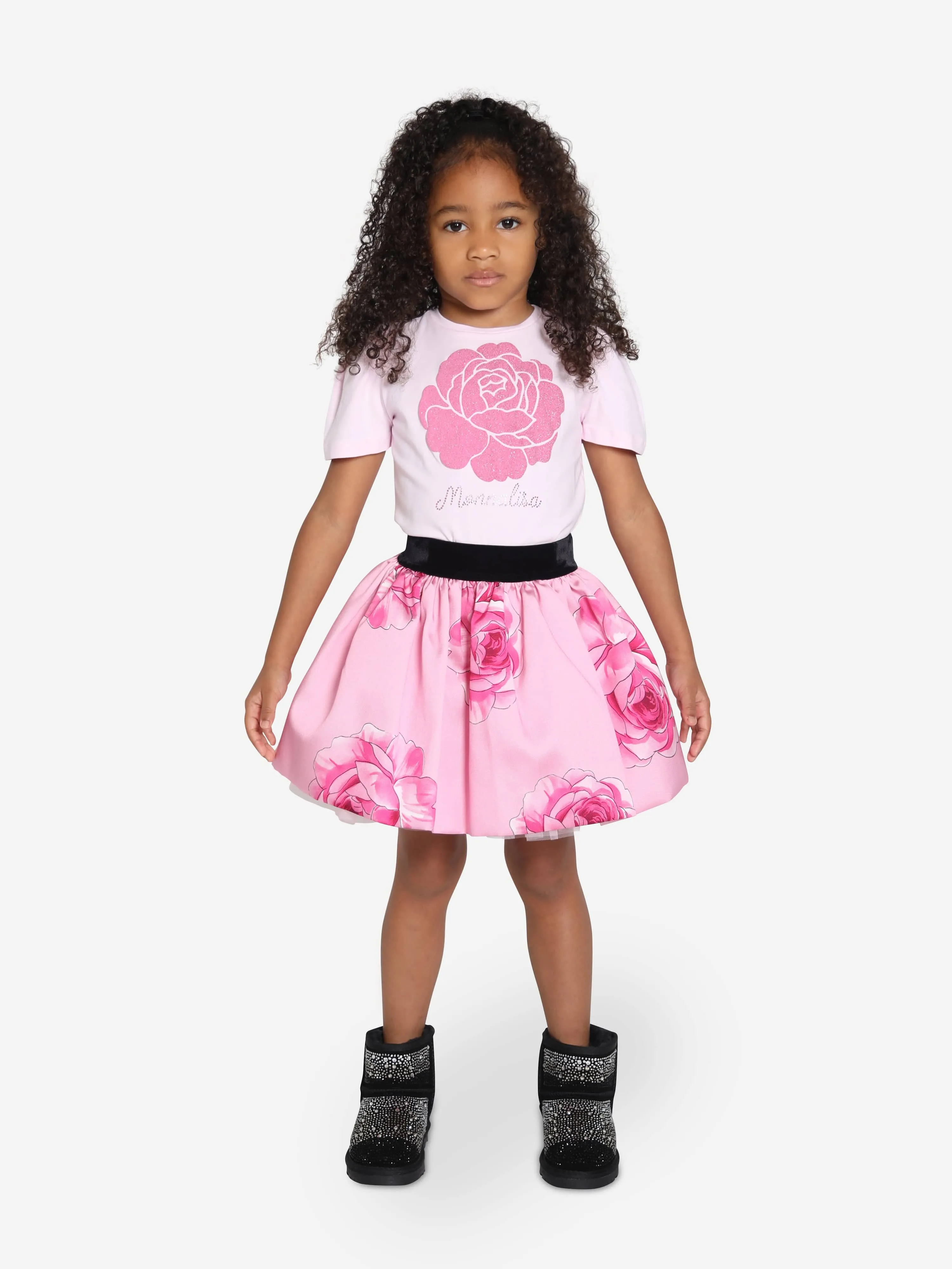 Monnalisa Girls Rose Mini Skirt in Pink