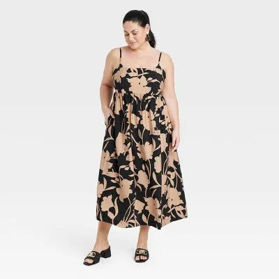 New - Women's Best Ever Midi Dress - A New Day Tan/Black Print XXL