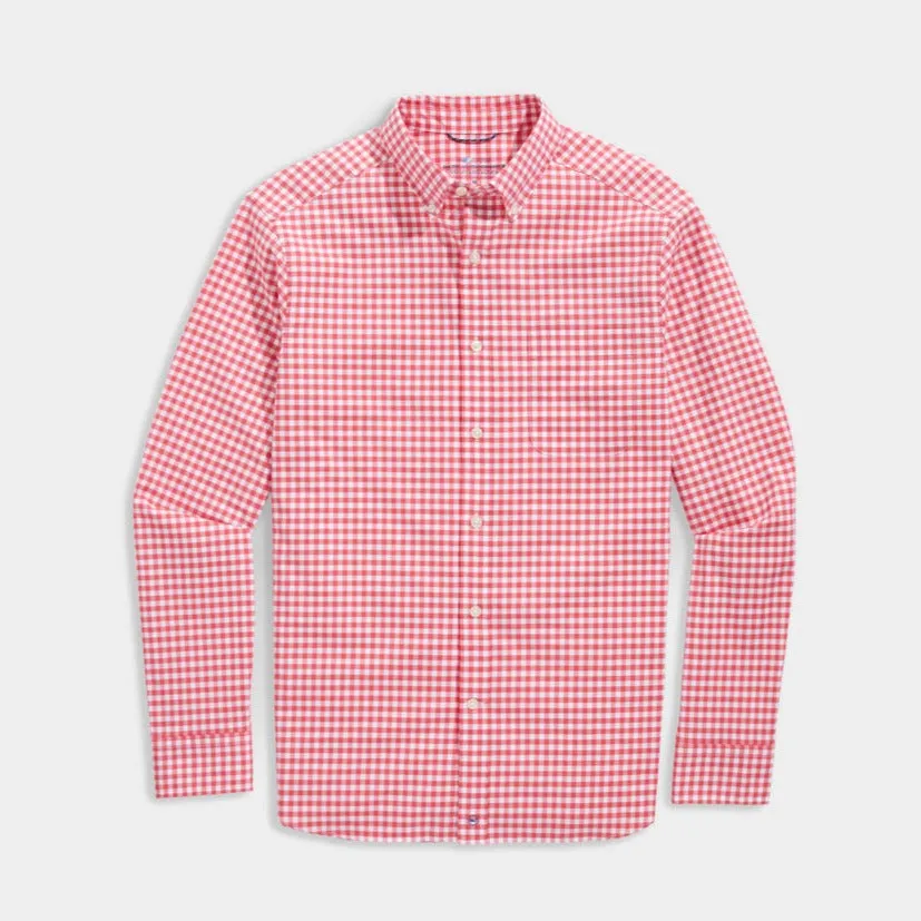 On-The-Go brrr° Gingham Shirt in Sailors Red by Vineyard Vines