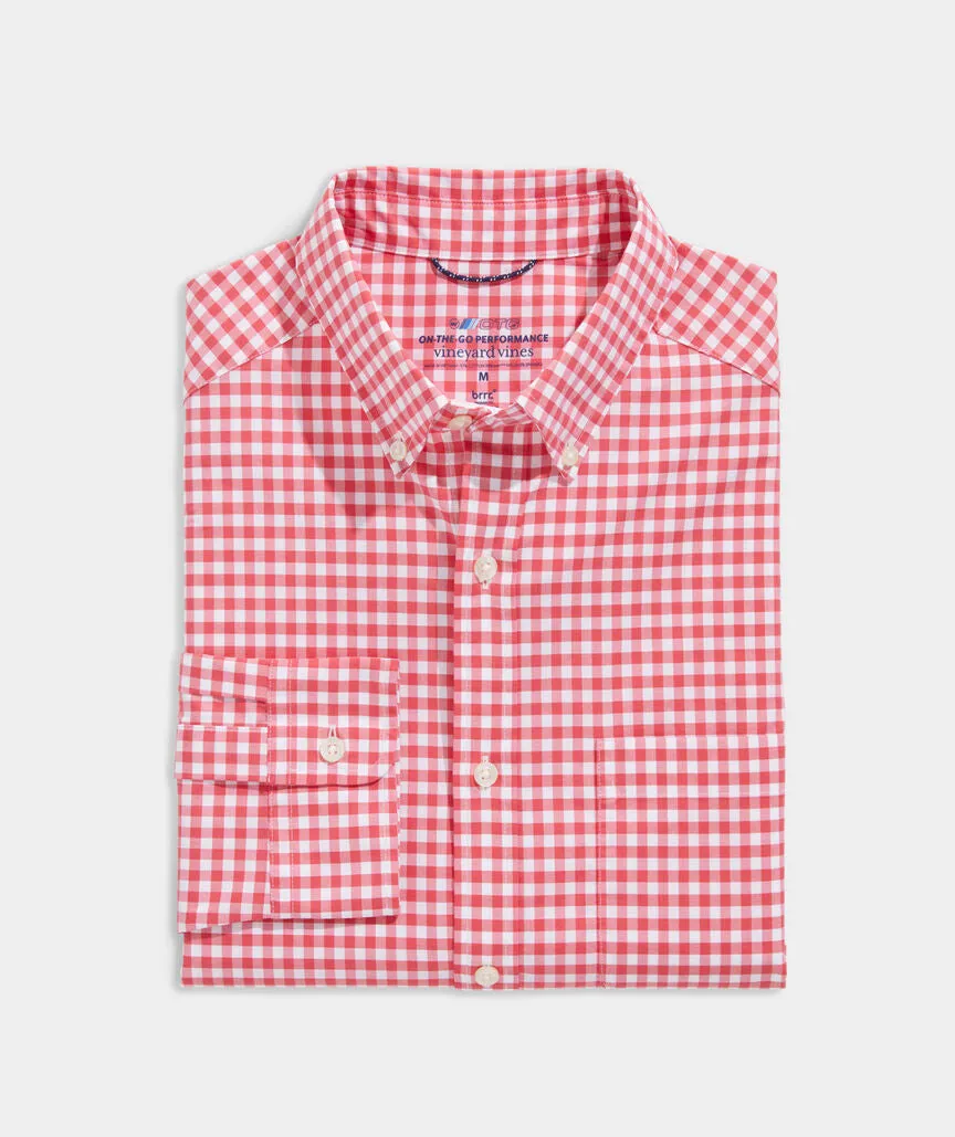 On-The-Go brrr° Gingham Shirt in Sailors Red by Vineyard Vines