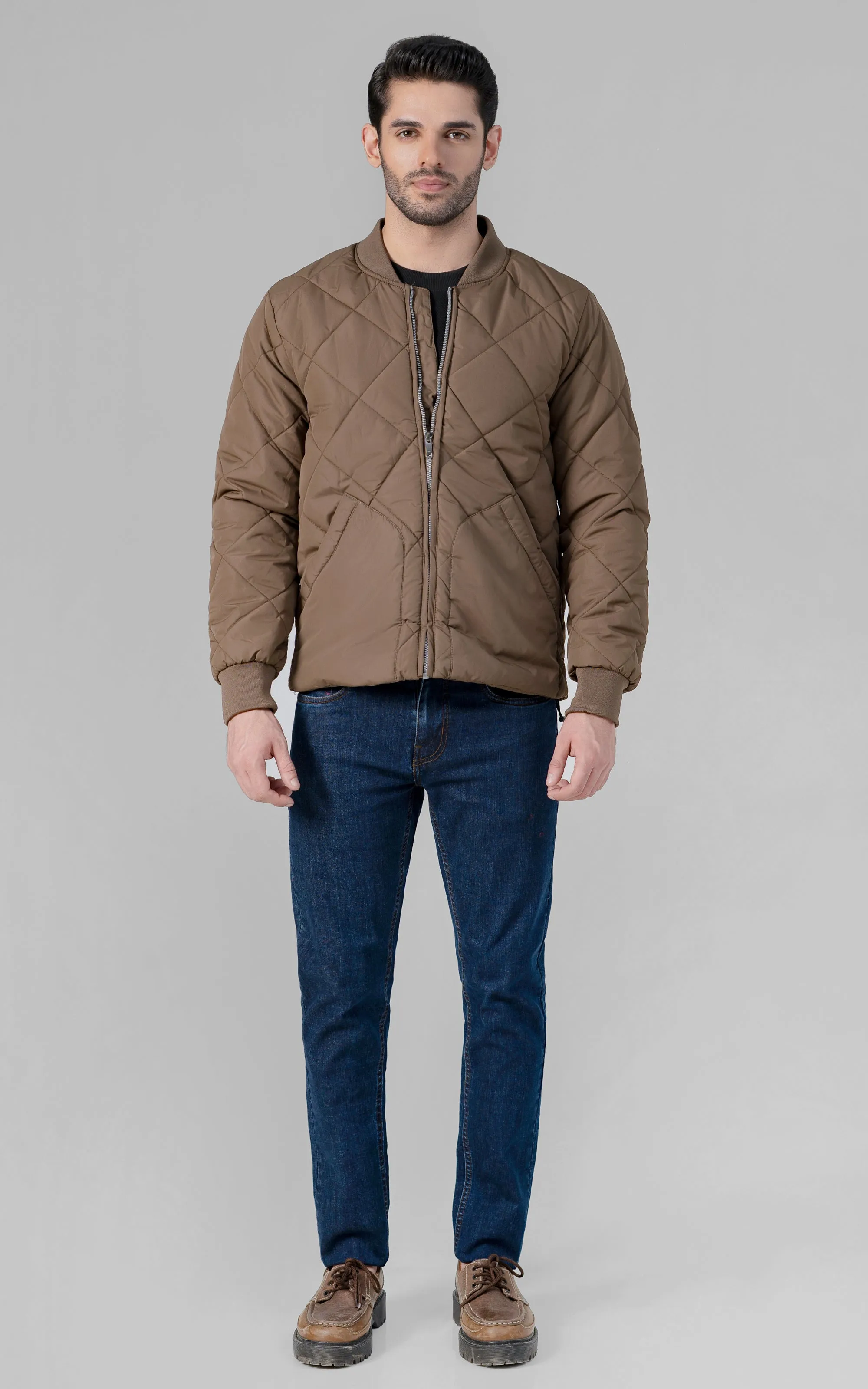 QUILTED BOMBER JACKET DARK KHAKI